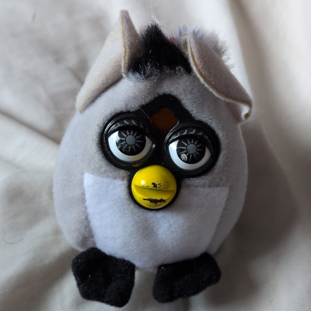 Vintage 2000 McDonald's Raccoon Furby Keychain Bag Clip Plush Toy